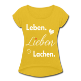 3L - Frauen T-Shirt mit gerollten Ärmeln - Senfgelb