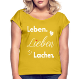 3L - Frauen T-Shirt mit gerollten Ärmeln - Senfgelb