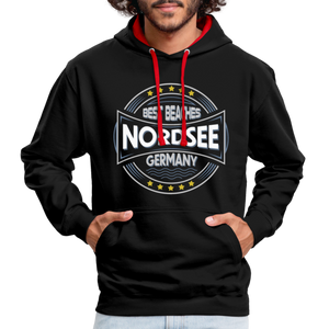 Nordsee Beaches - Männer Kontrast-Hoodie - Navy/Rot