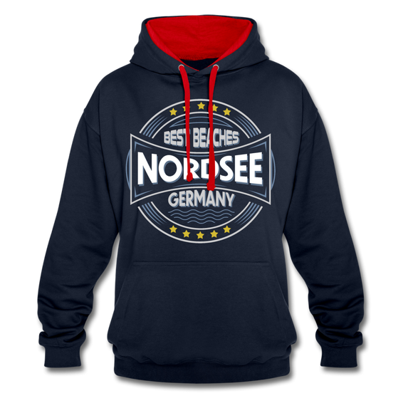 Nordsee Beaches - Männer Kontrast-Hoodie - Navy/Rot