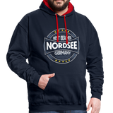 Nordsee Beaches - Männer Kontrast-Hoodie - Navy/Rot