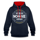 Nordsee Beaches - Männer Kontrast-Hoodie - Navy/Rot