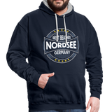 Nordsee Beaches - Männer Kontrast-Hoodie - Navy/Grau meliert