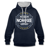 Nordsee Beaches - Männer Kontrast-Hoodie - Navy/Grau meliert