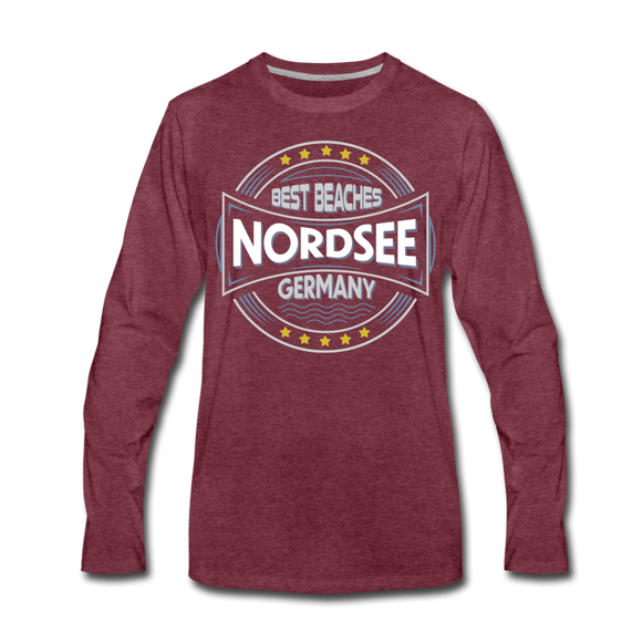 Nordsee Beaches - Männer Premium Langarmshirt - Bordeauxrot meliert