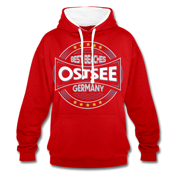 Ostsee Beaches - Männer Kontrast-Hoodie - Rot/Weiß