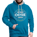 Ostsee Beaches - Männer Kontrast-Hoodie - Pfauenblau/Grau meliert