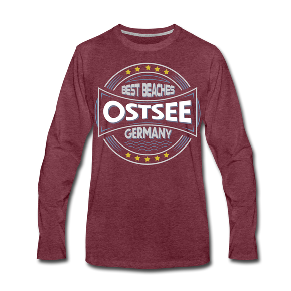 Ostsee Beaches - Männer Premium Langarmshirt - Bordeauxrot meliert