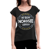 Nordsee Beaches - Frauen T-Shirt mit gerollten Ärmeln - Schwarz