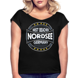 Nordsee Beaches - Frauen T-Shirt mit gerollten Ärmeln - Schwarz