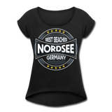 Nordsee Beaches - Frauen T-Shirt mit gerollten Ärmeln - Schwarz