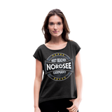 Nordsee Beaches - Frauen T-Shirt mit gerollten Ärmeln - Schwarz meliert