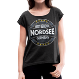 Nordsee Beaches - Frauen T-Shirt mit gerollten Ärmeln - Schwarz meliert