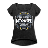 Nordsee Beaches - Frauen T-Shirt mit gerollten Ärmeln - Schwarz meliert