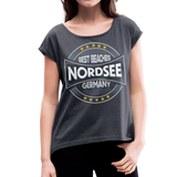 Nordsee Beaches - Frauen T-Shirt mit gerollten Ärmeln - Navy meliert