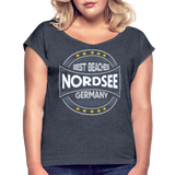 Nordsee Beaches - Frauen T-Shirt mit gerollten Ärmeln - Navy meliert