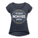 Nordsee Beaches - Frauen T-Shirt mit gerollten Ärmeln - Navy meliert