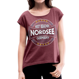 Nordsee Beaches - Frauen T-Shirt mit gerollten Ärmeln - Bordeauxrot meliert