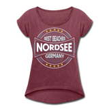 Nordsee Beaches - Frauen T-Shirt mit gerollten Ärmeln - Bordeauxrot meliert