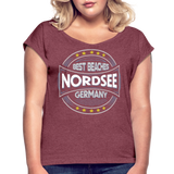 Nordsee Beaches - Frauen T-Shirt mit gerollten Ärmeln - Bordeauxrot meliert