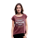 Nordsee Beaches - Frauen T-Shirt mit gerollten Ärmeln - Bordeauxrot meliert