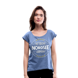 Nordsee Beaches - Frauen T-Shirt mit gerollten Ärmeln - Denim meliert