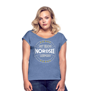 Nordsee Beaches - Frauen T-Shirt mit gerollten Ärmeln - Navy meliert