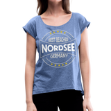 Nordsee Beaches - Frauen T-Shirt mit gerollten Ärmeln - Denim meliert