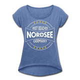 Nordsee Beaches - Frauen T-Shirt mit gerollten Ärmeln - Denim meliert