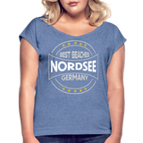 Nordsee Beaches - Frauen T-Shirt mit gerollten Ärmeln - Denim meliert