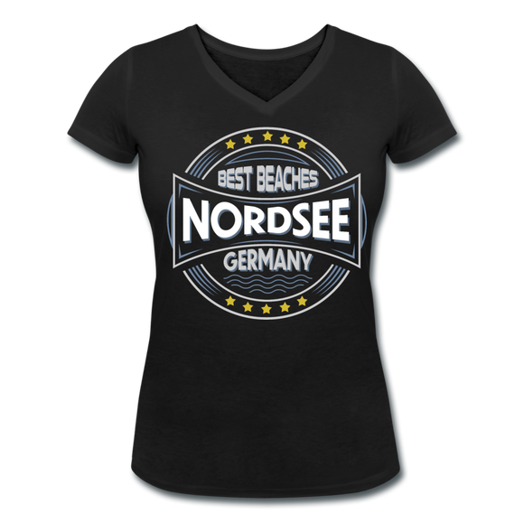 Nordsee Beaches - Frauen Bio-T-Shirt mit V-Ausschnitt von Stanley & Stella - Schwarz