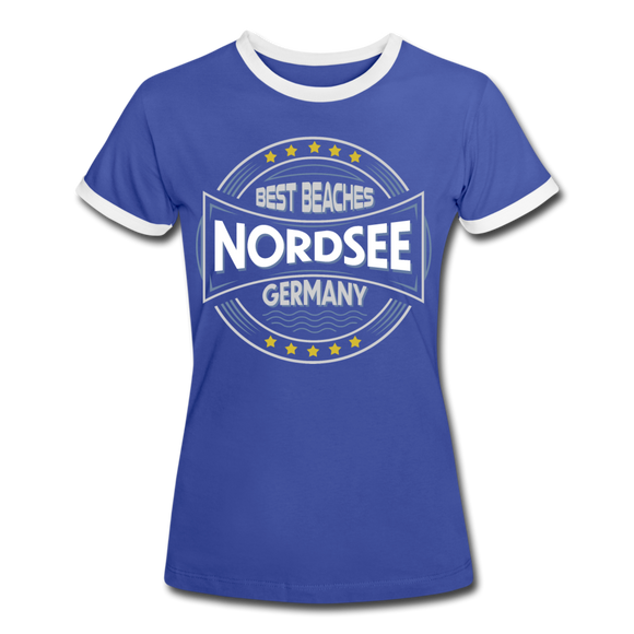 Nordsee Beaches - Frauen Kontrast-T-Shirt - Blau/Weiß