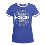 Nordsee Beaches - Frauen Kontrast-T-Shirt - Blau/Weiß