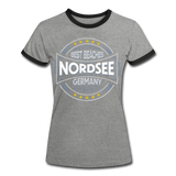 Nordsee Beaches - Frauen Kontrast-T-Shirt - Grau meliert/Schwarz