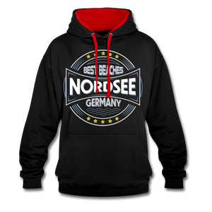 Nordsee Beaches - Frauen Kontrast-Hoodie - Navy/Rot