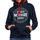 Nordsee Beaches - Frauen Kontrast-Hoodie - Navy/Rot