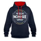 Nordsee Beaches - Frauen Kontrast-Hoodie - Navy/Rot