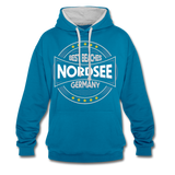 Nordsee Beaches - Frauen Kontrast-Hoodie - Pfauenblau/Grau meliert