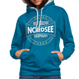 Nordsee Beaches - Frauen Kontrast-Hoodie - Pfauenblau/Grau meliert