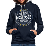 Nordsee Beaches - Frauen Kontrast-Hoodie - Navy/Grau meliert