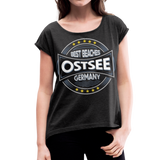 Ostsee Beaches - Frauen T-Shirt mit gerollten Ärmeln - Schwarz meliert