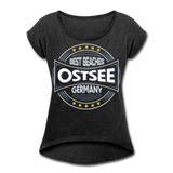 Ostsee Beaches - Frauen T-Shirt mit gerollten Ärmeln - Schwarz meliert