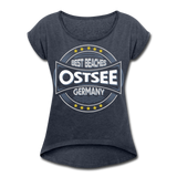 Ostsee Beaches - Frauen T-Shirt mit gerollten Ärmeln - Navy meliert