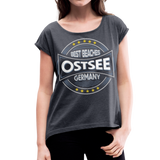 Ostsee Beaches - Frauen T-Shirt mit gerollten Ärmeln - Navy meliert