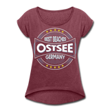 Ostsee Beaches - Frauen T-Shirt mit gerollten Ärmeln - Bordeauxrot meliert