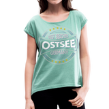 Ostsee Beaches - Frauen T-Shirt mit gerollten Ärmeln - Minze meliert