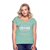 Ostsee Beaches - Frauen T-Shirt mit gerollten Ärmeln - Minze meliert