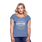 Ostsee Beaches - Frauen T-Shirt mit gerollten Ärmeln - Denim meliert