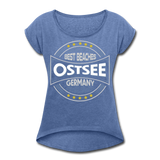 Ostsee Beaches - Frauen T-Shirt mit gerollten Ärmeln - Denim meliert