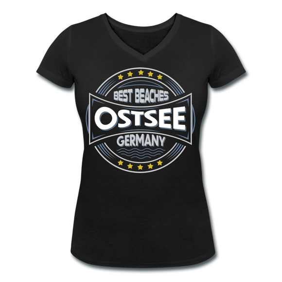 Ostsee Beaches - Frauen Bio-T-Shirt mit V-Ausschnitt von Stanley & Stella - Schwarz